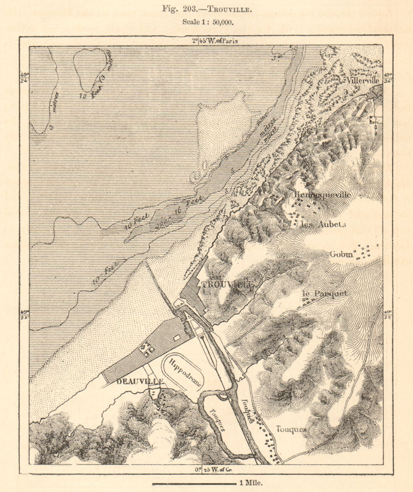 Trouville & Deauville plan & environs. Calvados. Sketch map 1885 old